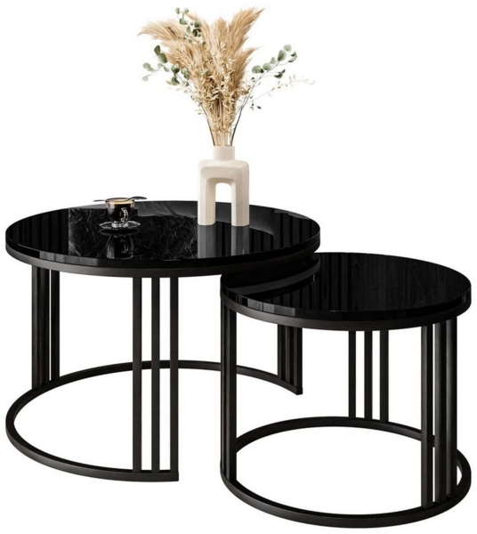 Lookway Couchtisch LORI 2in1 mit Hochglanz Platte (2er Set), Durchmesser: ⌀70 cm und ⌀50 cm Bild 1