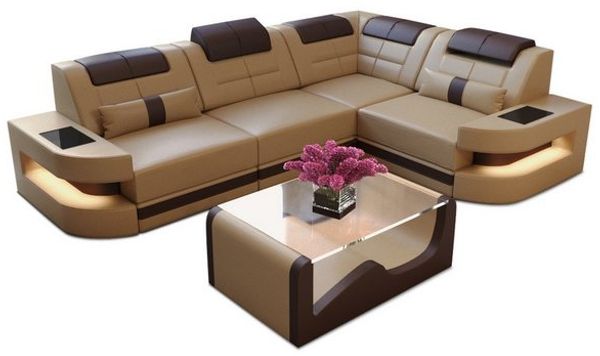 Sofa Dreams Ecksofa Leder Sofa Ledercouch Como L Form Ledersofa, Couch, mit LED, wahlweise mit Bettfunktion als Schlafsofa, Designersofa Bild 4