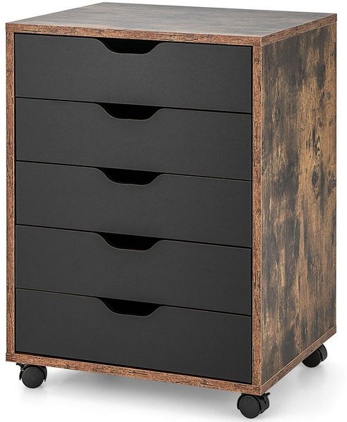 COSTWAY Rollcontainer, mit 5 Schubladen und Rädern, Holz, 48x39,5x65,5cm