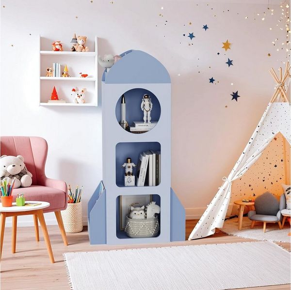 TLGREEN Bücherregal Kinderregal Spielzeugablage,120×60×31 cm, Mit 3 Ebenen 2 Seitenregalen für Kinderzimmer, Bücherregal Kinder