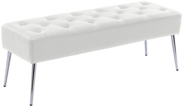 Duhome Sitzbank mit Knöpfen, Gepolstert Polsterbank Schuhbank mit Fußstütze Bettbank Sitzhocker für Eingangsbereich Wohnzimmer Schlafzimmer, Weiß