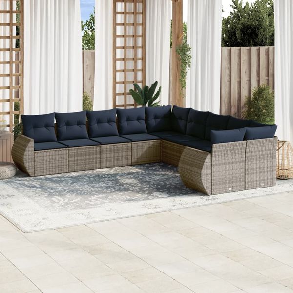 vidaXL 10-teiliges Gartensofa-Set mit Kissen, grau, Polyrattan 3221910