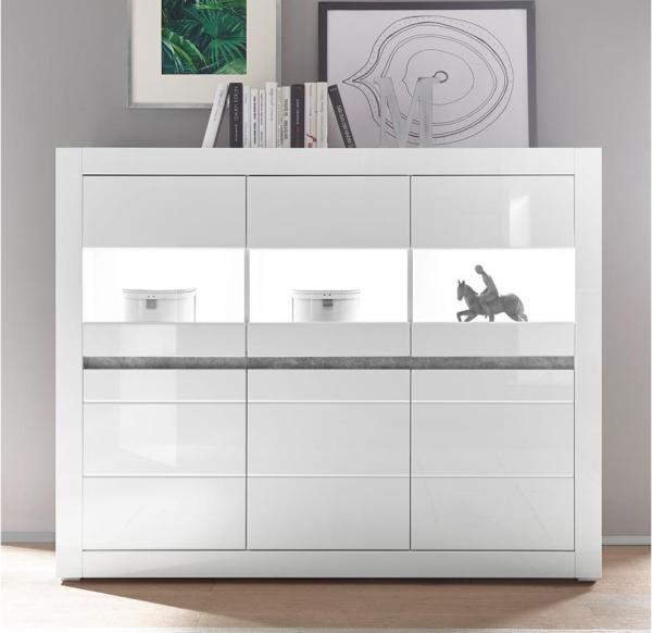 'CARAT' Highboard weiß hochglanz/ Beton Dekor