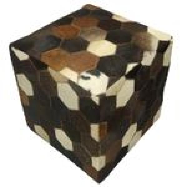 Patchwork Ledersitzkissen Vanita, Holz und Echtfell, Braun, 45 x 45 x 48 cm