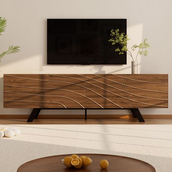 TV-Lowboard aus MDF in Walnussoptik mit Wellenfront & Kabelmanagement, 160x39x50,5 cm, Walnussfarbe