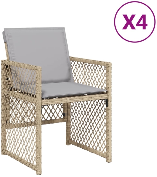 vidaXL Gartenstühle mit Kissen 4 Stk. Beigemischung Poly Rattan 364955