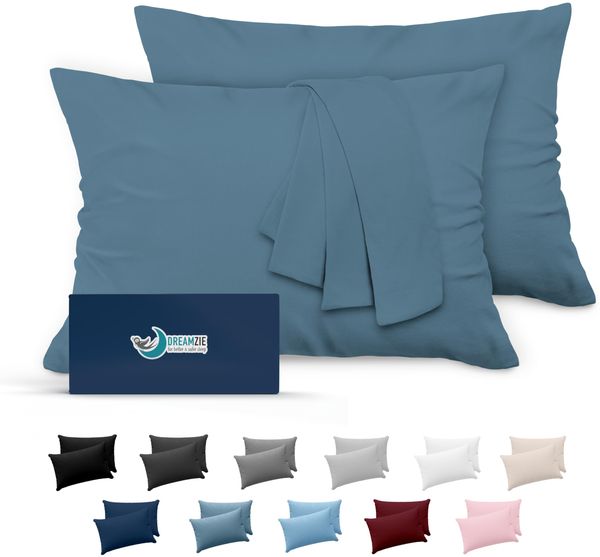 Dreamzie Kissenbezug 40x60 Blau 2er Set Mikrofaser Oeko-TEX Zertifiziert Kopfkissenbezug 40x60 Weich