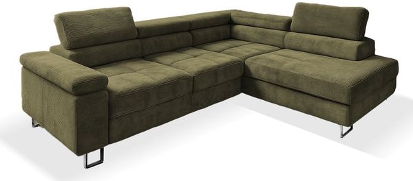 Goldstoff Ecksofa mit Schlaffunktion, Cord Couch für Wohnzimmer - Cord Ecksofa, Cord Sofa VOYAGE 2 Teile, Großer Bettkasten