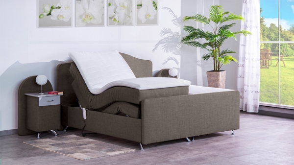 Meisterbetten Boxspringbett Epos 160x220 in W-Brown, Matratzenbezug Nano, Ergoflex-Topper