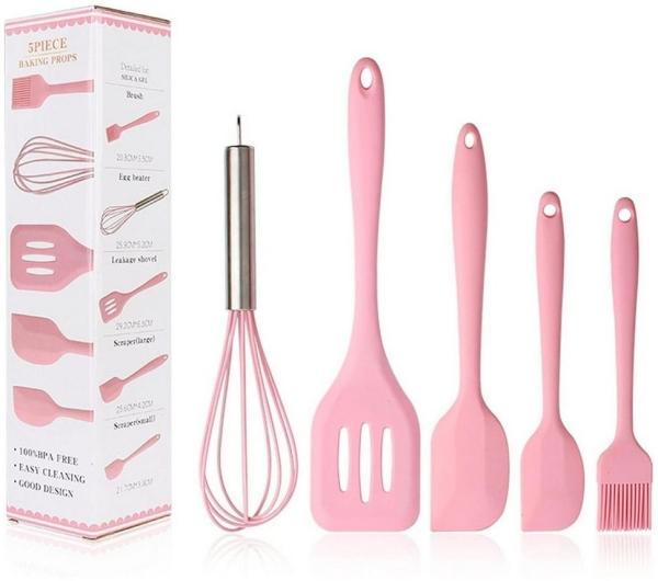 König Design Kochbesteck-Set Silikon Teigschaber Spatel Antihaft Back Schaber Kochset Schneebesen (Set, 5-tlg, 3 x Kochlöffel, 1 x Schneebesen, 1 x Pinsel), Spachtelbürsten Backwaren Ölbürste Schneebesen Schlitzwender