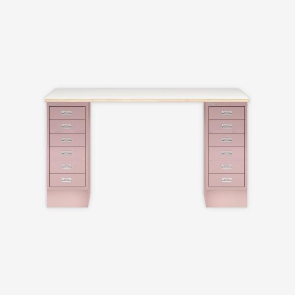 MultiDesk, 2 MultiDrawer mit 6 Schüben, Dekor Plywood, Farbe Pastellpink, Maße: H 740 x B 1400 x T 600 mm