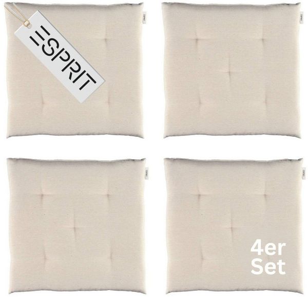 Esprit Stuhlkissen NEEDLESTRIPE Sitzkissen, 40 x 40 cm - 4er Set in Beige