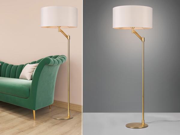 TRIO Leuchten LED Stehlampe, LED wechselbar, Warmweiß, Bauhaus Design-klassiker Lampenschirm-e Stoff groß, Gold-en Höhe 158cm