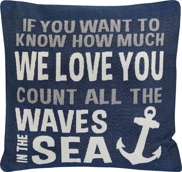 Grafelstein Kissenhülle Kissenhülle COUNT ALL THE WAVES blau weiß mit Schrift maritim Kissen L