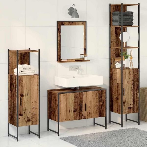 vidaXL Badezimmermöbel-Set mit Regal mit Tür 4 pcs Braun Holzwerkstoff 3334402