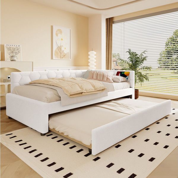 Flieks Daybett, Polsterbett Kinderbett 90x200cm mit Ausziehbett 90x190cm, USB & Typ-C