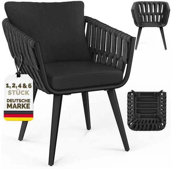 tillvex Gartentisch tillvex® Gartenstuhl Set Wetterfest mit Armlehne Rope Design (Gartenstühle UV-beständig Terrassenstuhl Rope Sessel Gartenmöbel, 6-St, Design Terrasse Balkon Outdoor Garten), belastbar