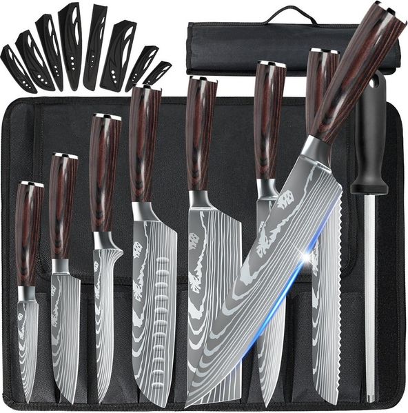 MDHAND Messer-Set 8-teiliges Profi-Kochmesserset mit Aufbewahrungskoffer und Wetzstahl (8-tlg), High-Carbon-Edelstahl, ultrascharfe Messerkollektion