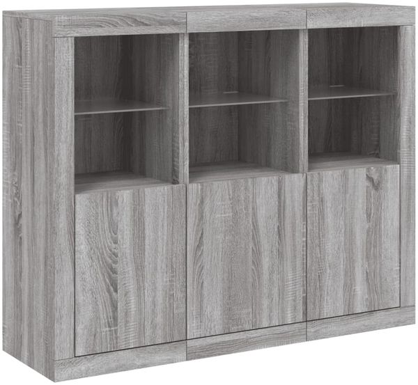 vidaXL Sideboards mit LED-Leuchten 3 Stk. Grau Sonoma Holzwerkstoff 3209105 Bild 5