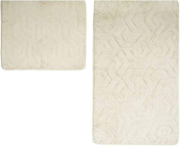 Elegance WC-Set - 2-teiliges Badematten-Set mit geometrischer Struktur Beige