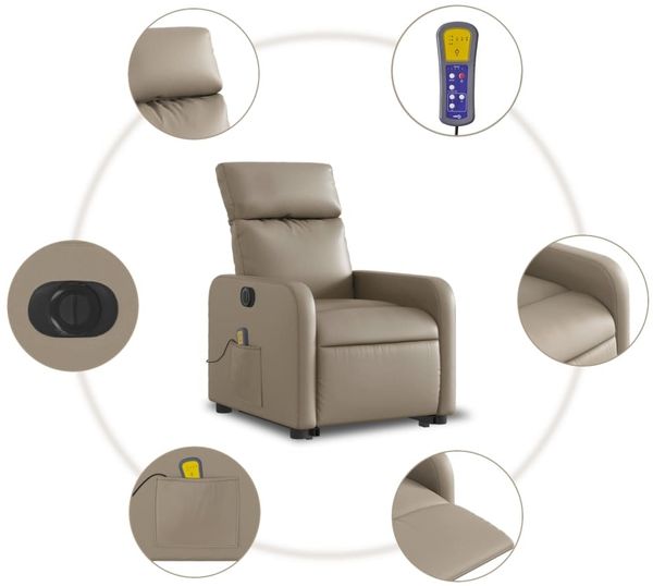 vidaXL Massagesessel mit Aufstehhilfe Elektrisch Cappuccino Kunstleder 3206776 Bild 7