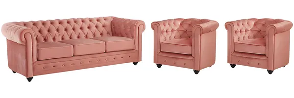 Vente-unique - CHESTERFIELD Sofa and armchair set SamtStoff Puderrosa - B 78 cm88 cm x H 72 cm x L 205 cm82 cm
