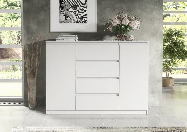 Raumhirsch Furniture Kommode, Sideboard, Kommode für das Schlafzimmer - Wohnzimmer (Maße: 120 × 39 × 101,5 cm, 2 Türen, 4 Schubladen, Rollenschienen), viele Farbvarianten - Hochwertig & stabil