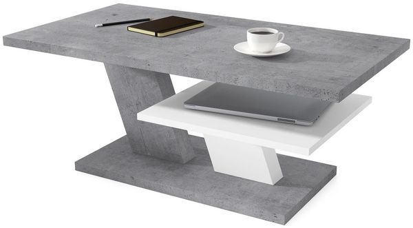 Mazzoni Couchtisch Cliff Beton Betonoptik / Weiß matt Wohnzimmertisch 110x60x45cm
