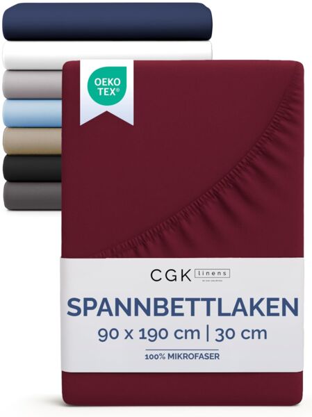 Spannbettlaken 90x190 cm - Für Matratzen bis 30 cm Höhe (12") - Weiche, gebürstete Mikrofaser - Knitterfrei, Schrumpf- und Farbbeständig - Oeko-TEX Zertifiziert - Weinrot - Premium Bettlaken