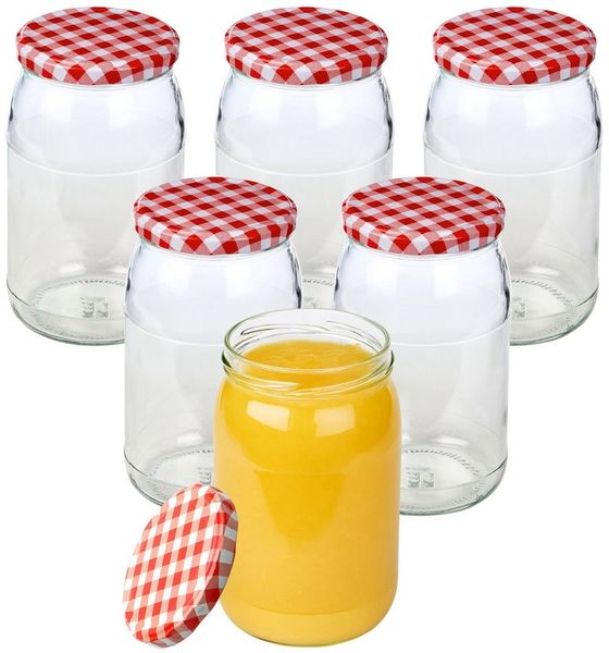 mikken Einmachglas 900 ml große Einmachgläser Einkochgläser Schraubgläser Vorratsgläser, (Set, 6-tlg, Spar-Set), luftdicht schließend, zum pasteurisieren geeignet