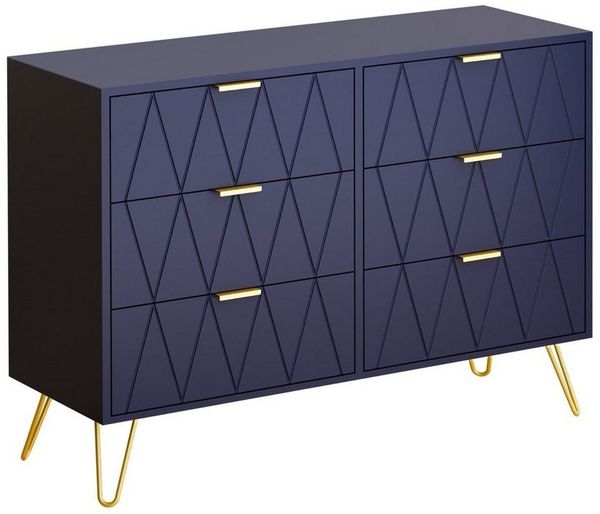 UEV Kommode mit 6 Schubladen, Sideboard für Wohnzimmer Schlafzimmer (Highboard, Sideboard mit Schubladen, Schmal kommode, 100 x 34 x 73 cm Mehrzweckschrank), Küchenschrank Buffet TV Board Schrank mit Füße Aufbewahrungsschrank