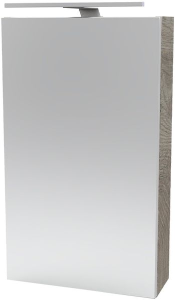 FACKELMANN SBC STANFORD Gäste WC Spiegelschrank 40 cm breit, Braun hell, Türanschlag links + Aufsatzleuchte