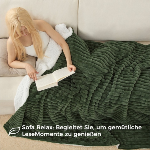 Wohndecke Kuscheldecke 150x200 weiß, Fleecedecke weich, Topfinel, dicke Decke, Wolldecke Sofadecke, luxuriös gestreift Muster Bild 2