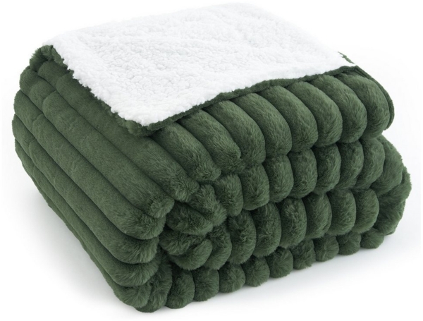 Wohndecke Kuscheldecke 150x200 weiß, Fleecedecke weich, Topfinel, dicke Decke, Wolldecke Sofadecke, luxuriös gestreift Muster Bild 1