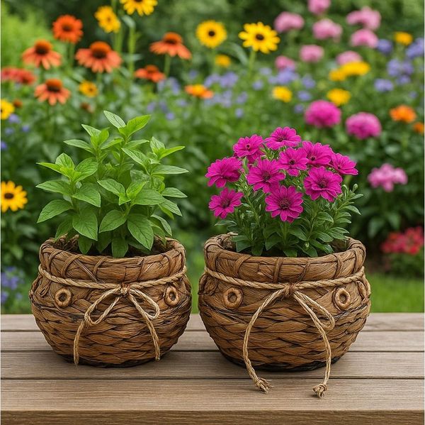 Kobolo Pflanzkübel Übertopf 2er Set Blumentöpfe Pflanzschalen Kokosblatt 2x 35x22 cm
