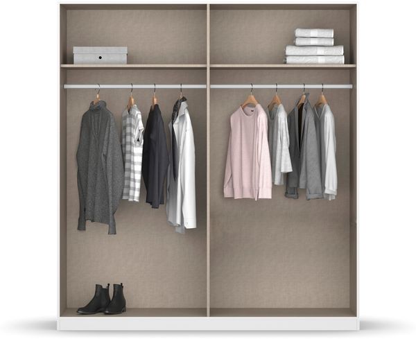 rauch Kleiderschrank Alba, Drehtürenschrank, Garderobenschrank, 4-türig, mit Spiegel, mit 2 Kleiderstangen und 2 Einlegeböden, Farbe Eiche Artisan, Holz, Griffstange Grau metallic, Schwarz, 181x197x56cm Bild 5