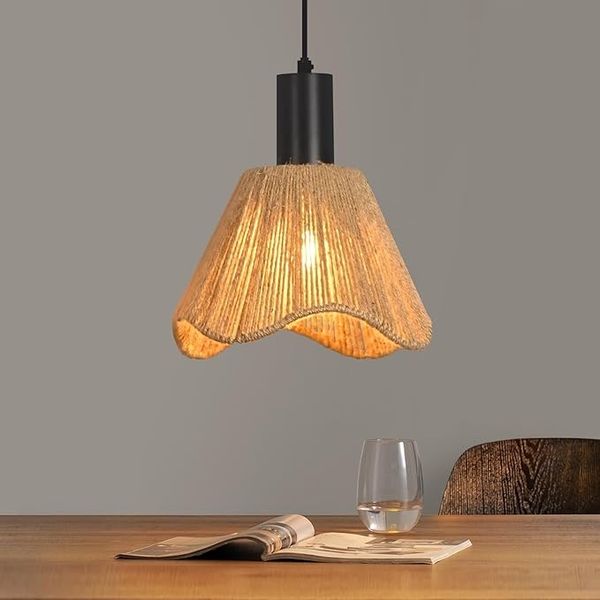 ZMH Hängelampe Boho Rattan 1 Flammig Vintage Geflochten Hanfseil E27 Ohne Leuchtmittel Für Esszimmer Schlafzimmer