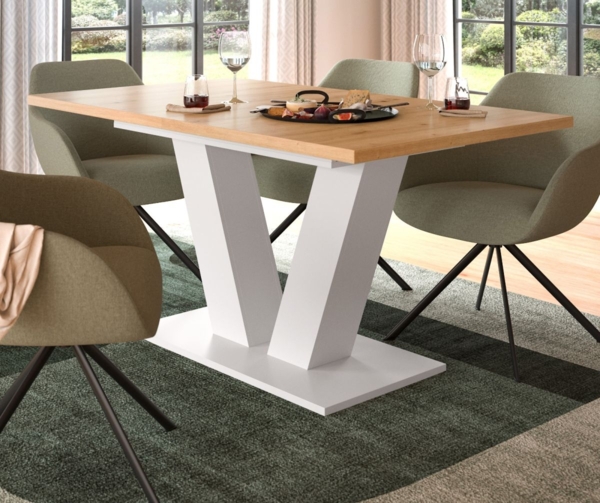 Esstisch Home-X in Eiche und weiß ausziehbar 150 - 190 cm