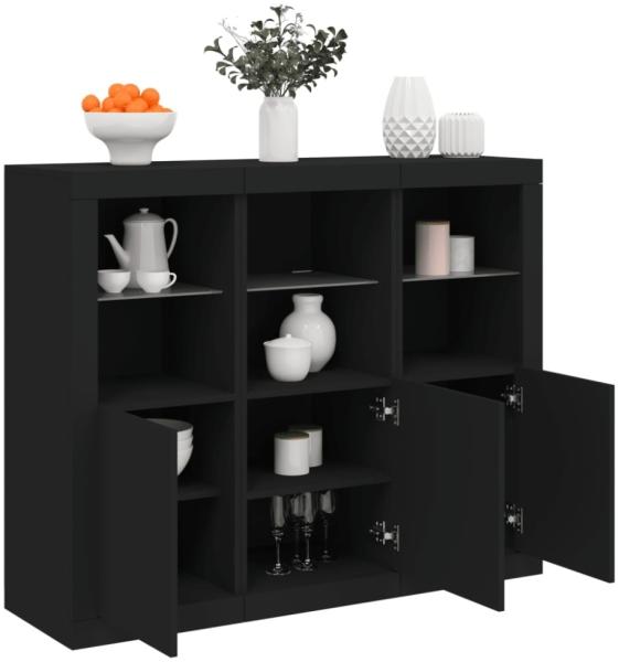 vidaXL Sideboards mit LED-Leuchten 3 Stk. Schwarz Holzwerkstoff 3209101
