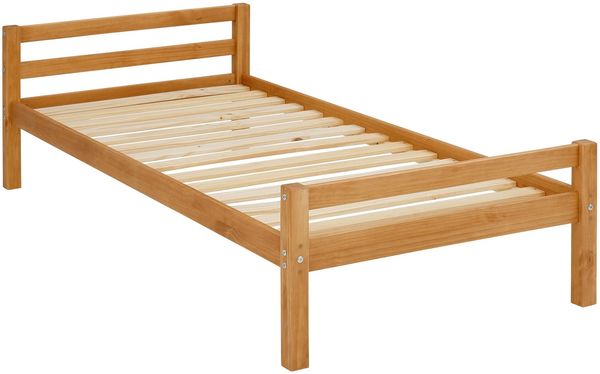 Bett >Umeå< 90x200 cm aus massivem Kiefernholz in Natur mit Lattenrost