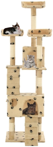 vidaXL Katzen-Kratzbaum mit Sisal-Säulen 170 cm Beige Pfoten-Aufdruck 170615