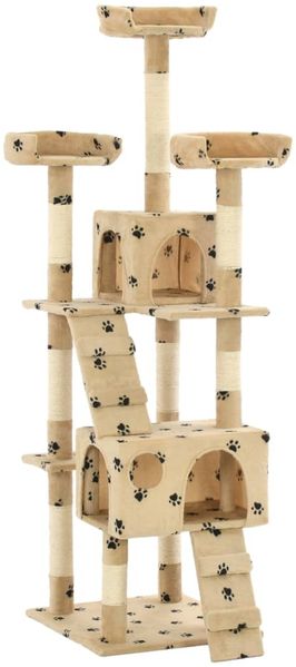 vidaXL Katzen-Kratzbaum mit Sisal-Säulen 170 cm Beige Pfoten-Aufdruck 170615