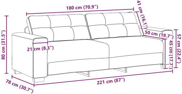 vidaXL 3-Sitzer-Sofa Dunkelgrau 220 cm Kunstleder 4105145 Bild 7