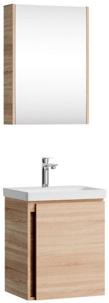 Planetmöbel Waschbeckenunterschrank mit Keramikwaschbecken & Spiegelschrank 50cm in Sonoma Eiche, modernes Badmöbel Set für Badezimmer WC