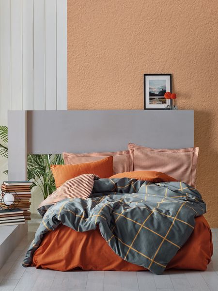 Ranforce Single XXL Bettbezug-Set (DE), 'Stark', Zimt, Dunkelblau
