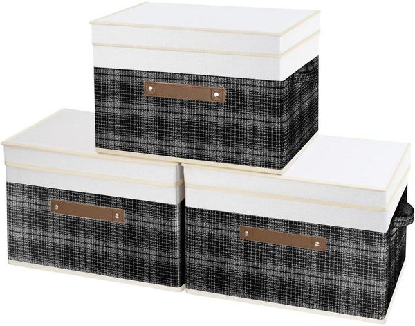 Faltbare Aufbewahrungsbox mit Deckel 38x25x25 cm 3-Stück Schwarz