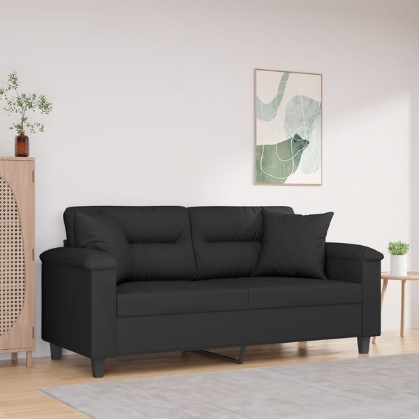 vidaXL 2-Sitzer-Sofa mit Kissen Schwarz 140 cm Mikrofasergewebe 3200974