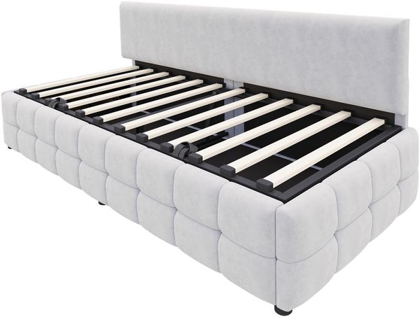 Polsterbett Sofabett 90*200 cm, Mit Hydraulischem Stauraum, Rückenlehne Ohne Armlehnen, Mit Markantem, Klassischem Karomuster Am Unteren Rand. Multifunktionales Einzelbett, Samtstoff Hellgrau Bild 6