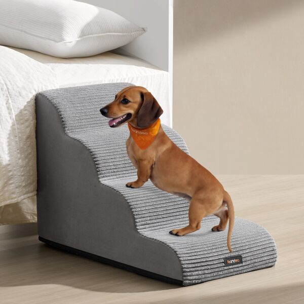 Feandrea Hundetreppe, 4 Stufen, Haustiertreppe, für kleine Hunde, Bett, Sofa, wasserdichte Katzentreppe, rutschfest, gringe Neigung, abnehmbarer waschbarer Bezug, Griff, taubengrau PPSDE004G01