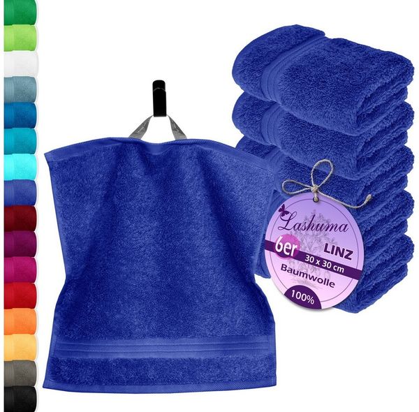 Lashuma Waschlappen - Seiftücher Linz, (Spar-Set, 6-St), Frottee Handtuchset blau 30x30 cm